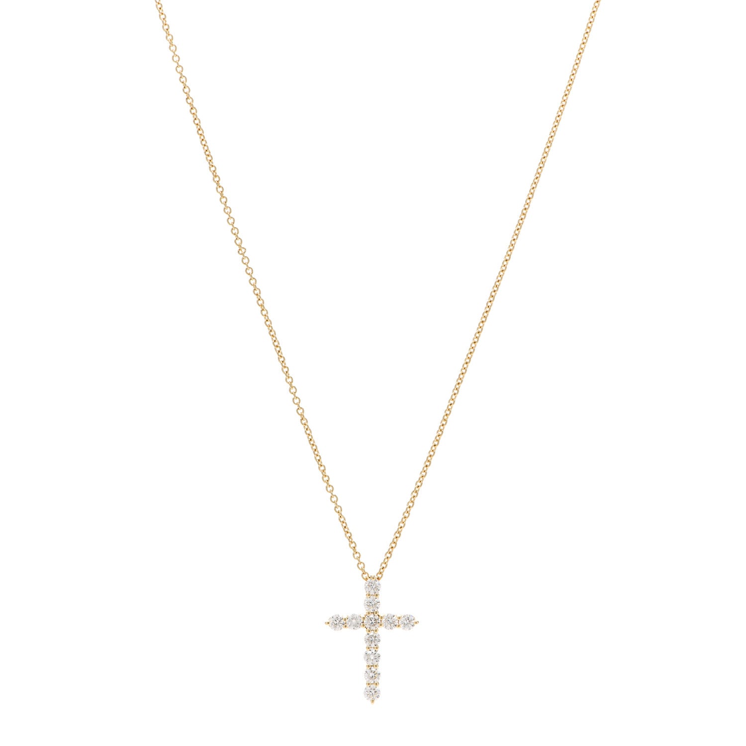 Tiffany 18K Yellow Gold Diamond Small Cross Pendant Necklace 1 of 7