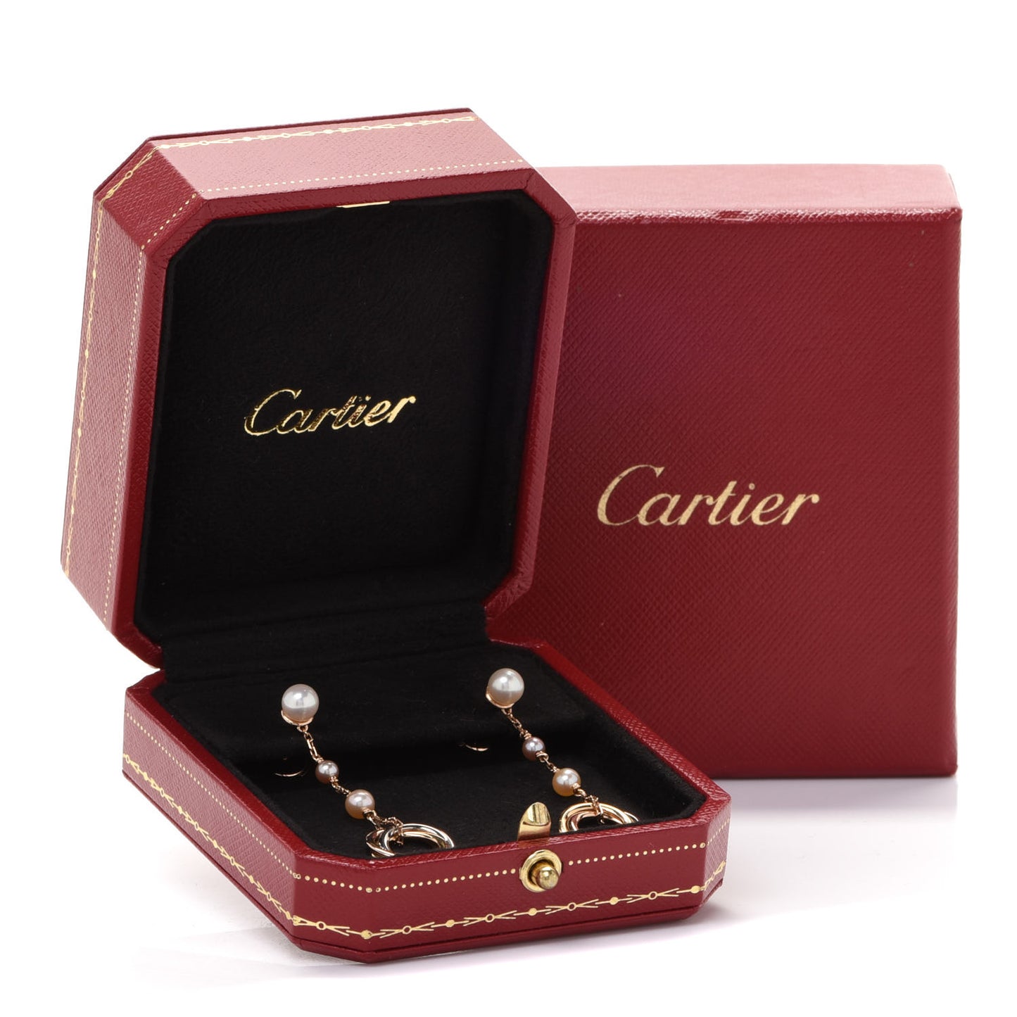 18K Pink Yellow White Gold Pearl Trinity Drop Earrings