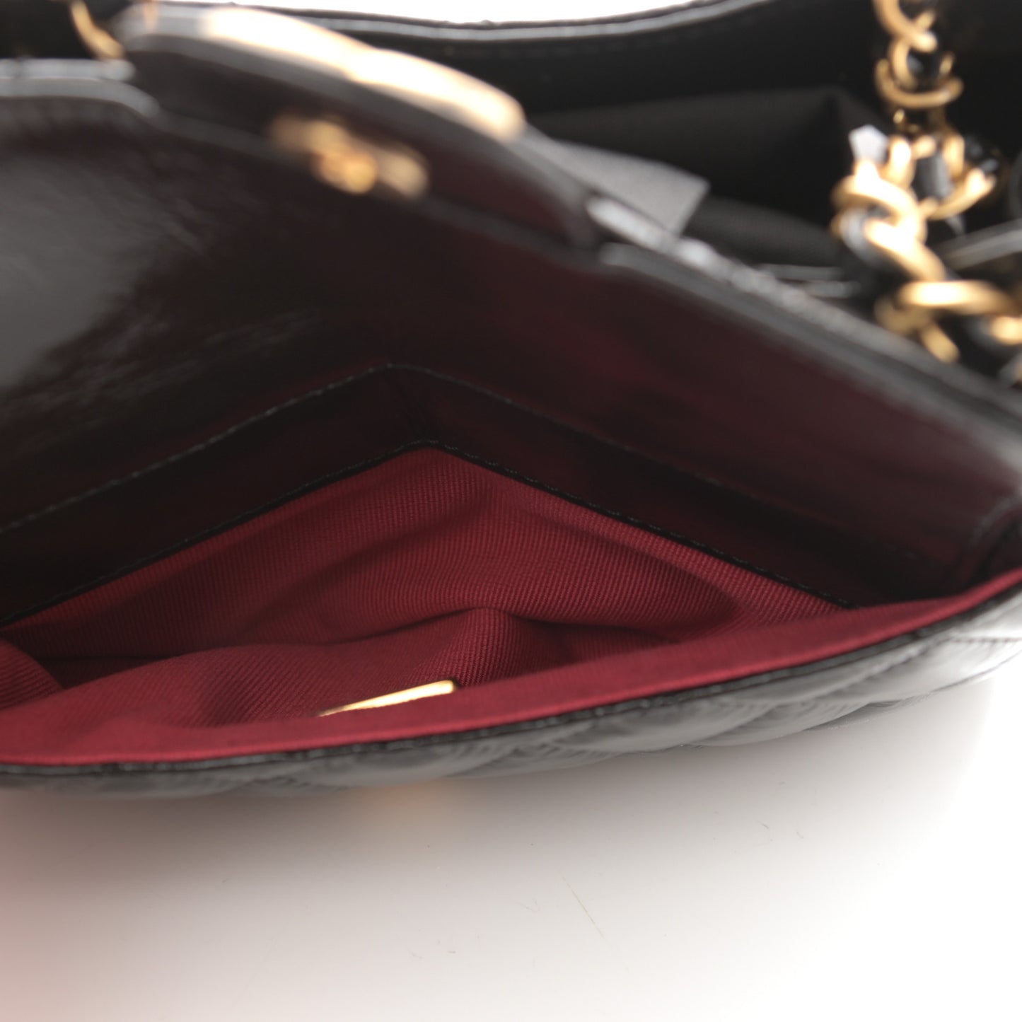 Shiny Crumpled Calfskin Quilted Small Wavy CC Hobo Black