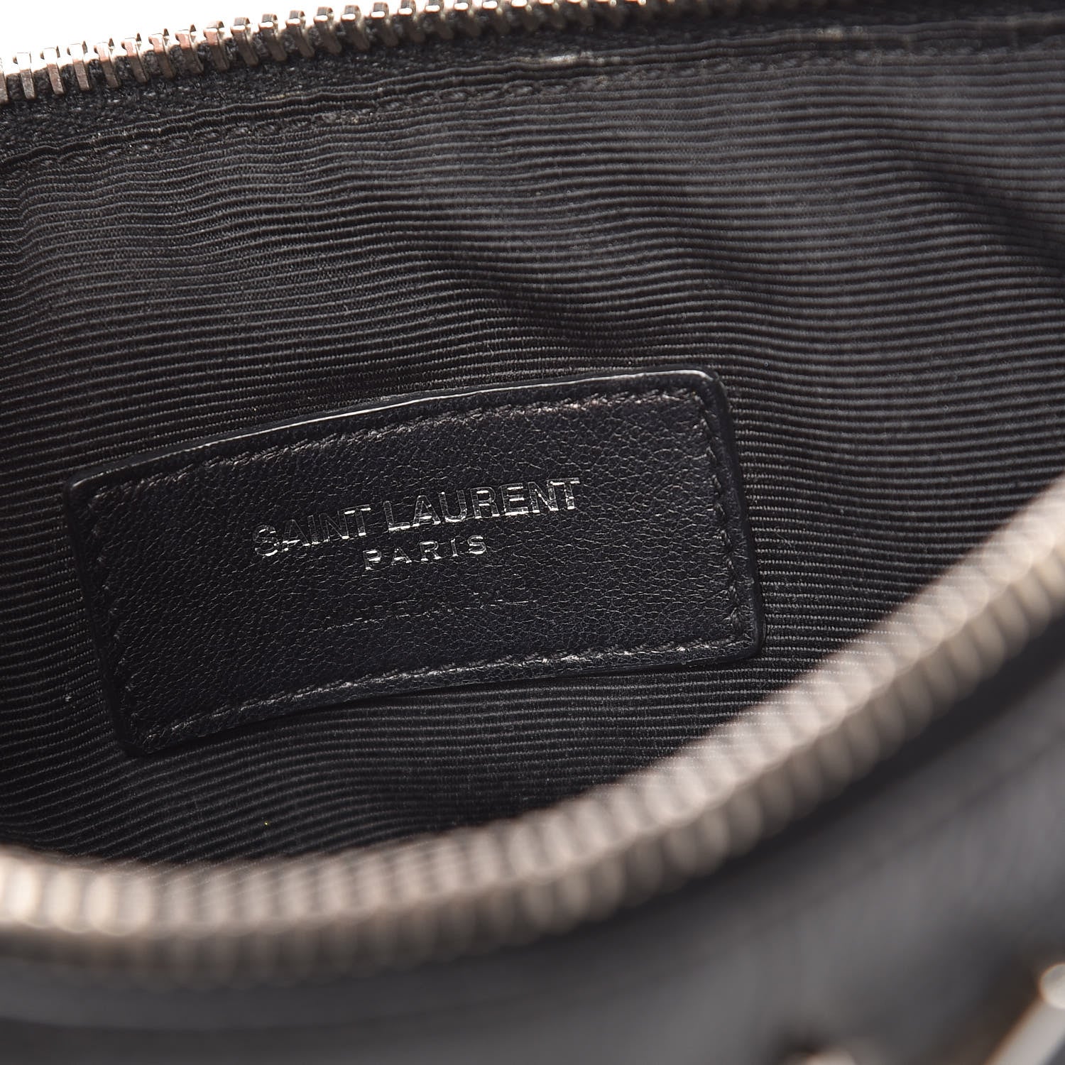 Saint Laurent Calfskin Crocodile Embossed Monogram Zip Pouch Black 6 of 8