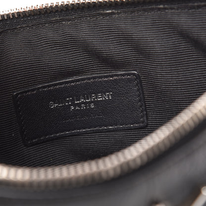 Saint Laurent Calfskin Crocodile Embossed Monogram Zip Pouch Black 6 of 8