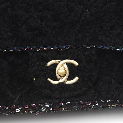 Chanel Shearling Sheepskin Tweed Quilted Single Flap Black 10 of 10