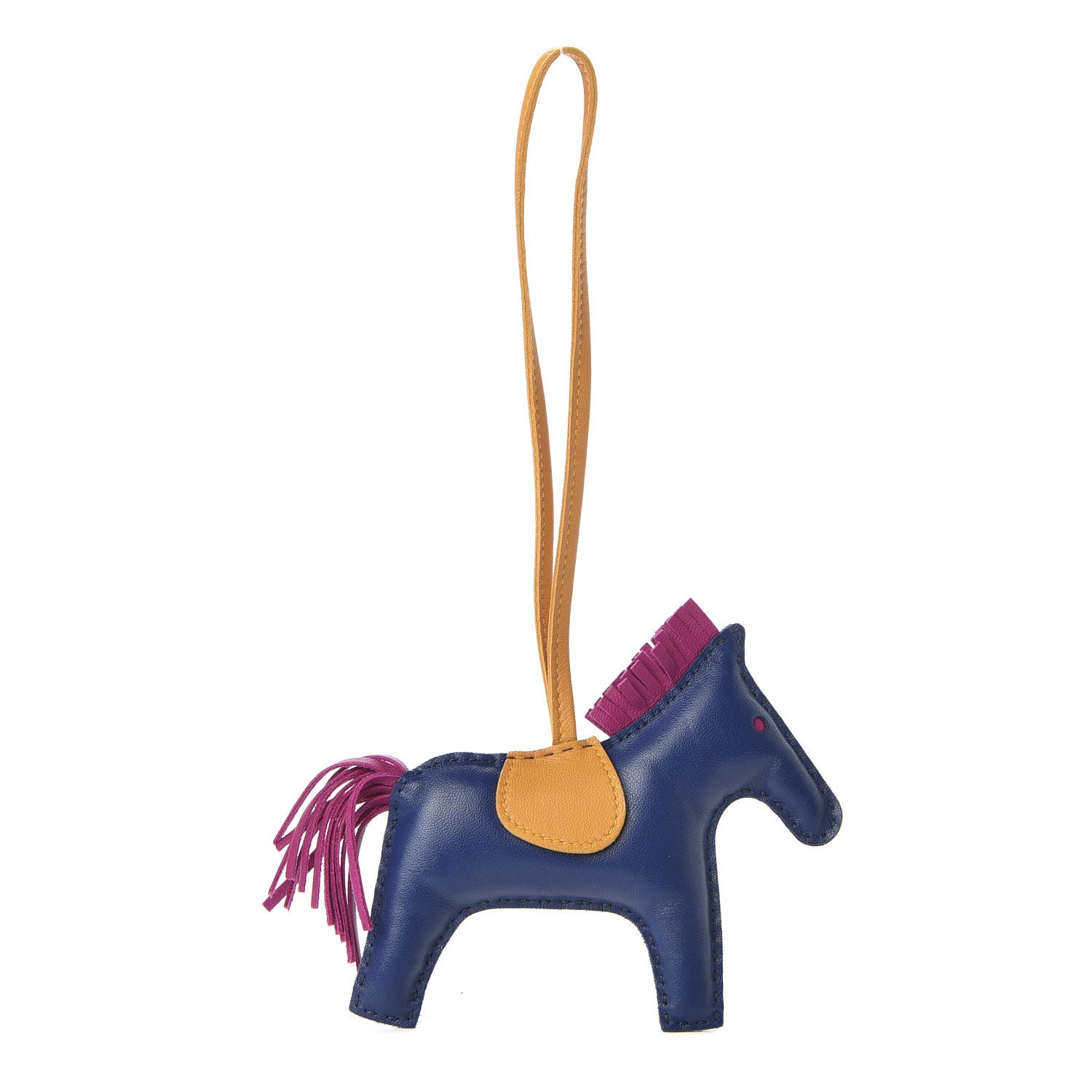 Hermes Milo Lambskin Grigri Rodeo Horse Bag Charm MM Bleu Saphir Rose Pourpre Naturel Bouton D'Or 1 of 5