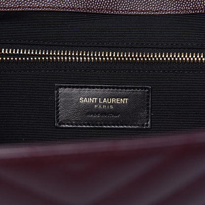 Saint Laurent Grain De Poudre Matelasse Chevron Large Monogram Satchel Rouge Legion 7 of 11