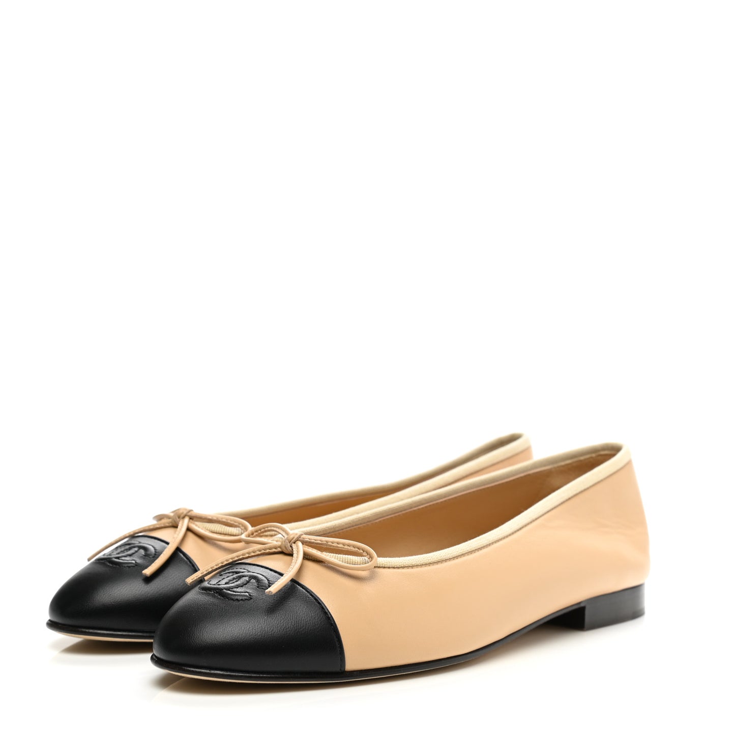 Lambskin Cap Toe Ballerina Flats 40.5 Beige Black
