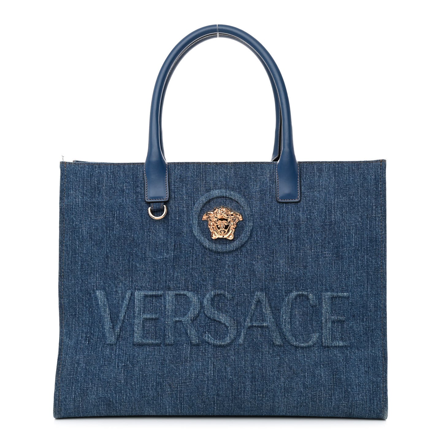 Denim Calfskin La Medusa Tote Bag Blue