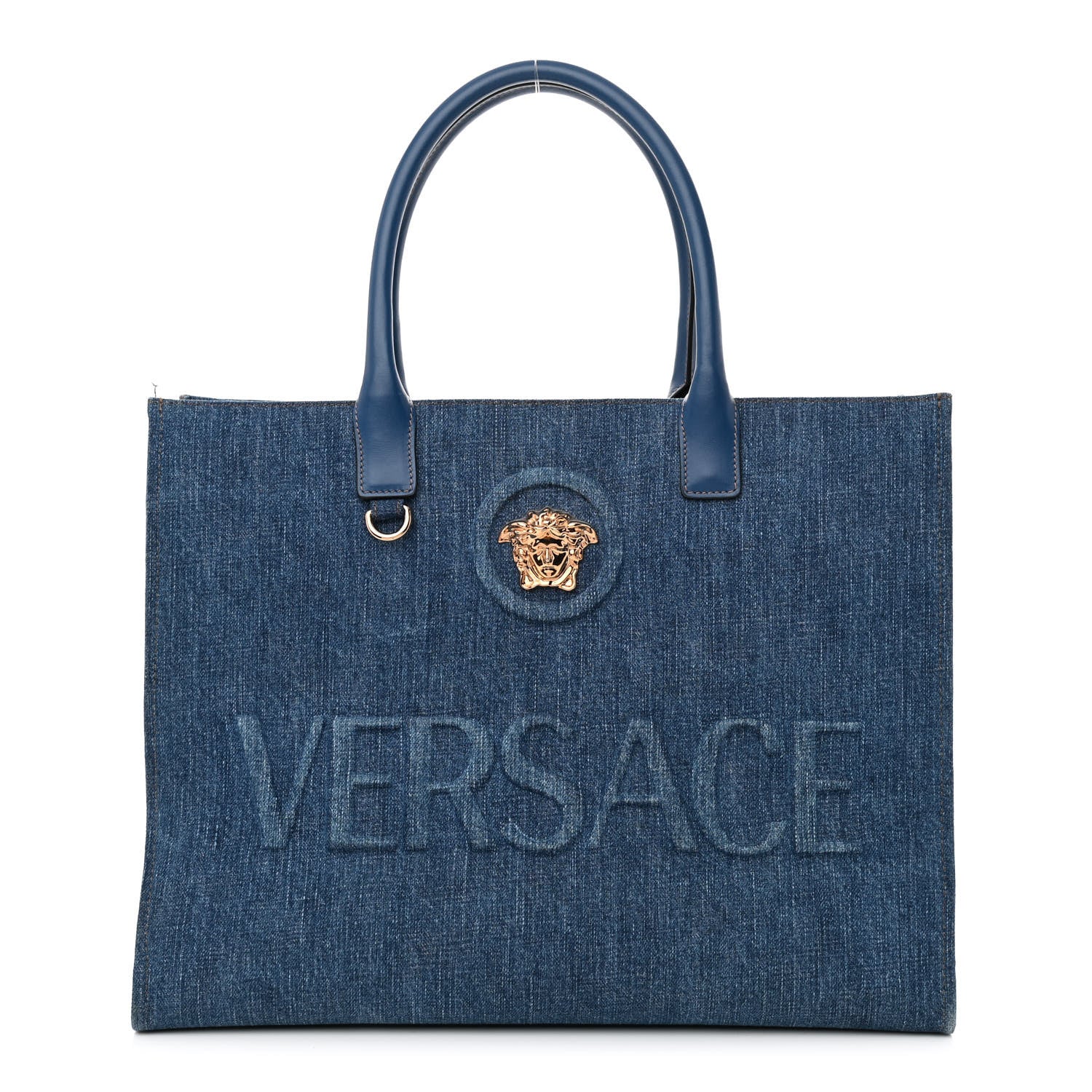 Versace Denim Calfskin La Medusa Tote Bag Blue 1 of 11