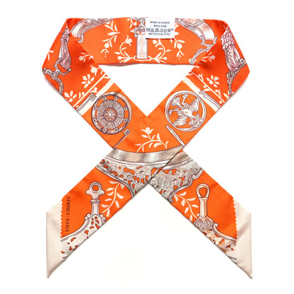 Hermes Silk Etriers Remix Twilly Orange Creme Beige 1 of 5