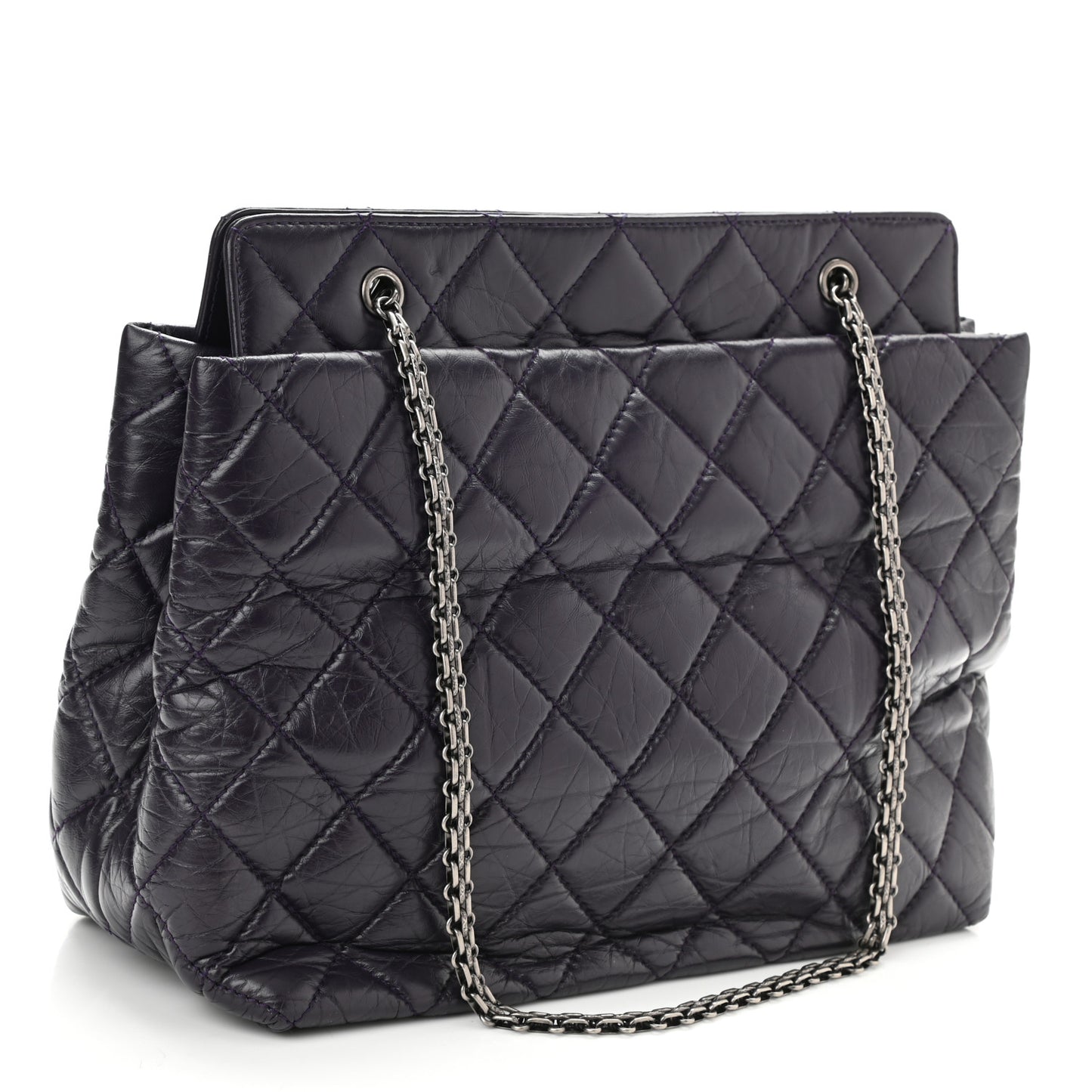 Aged Calfskin Quilted Reissue 2.55 Tote Dark Purple
