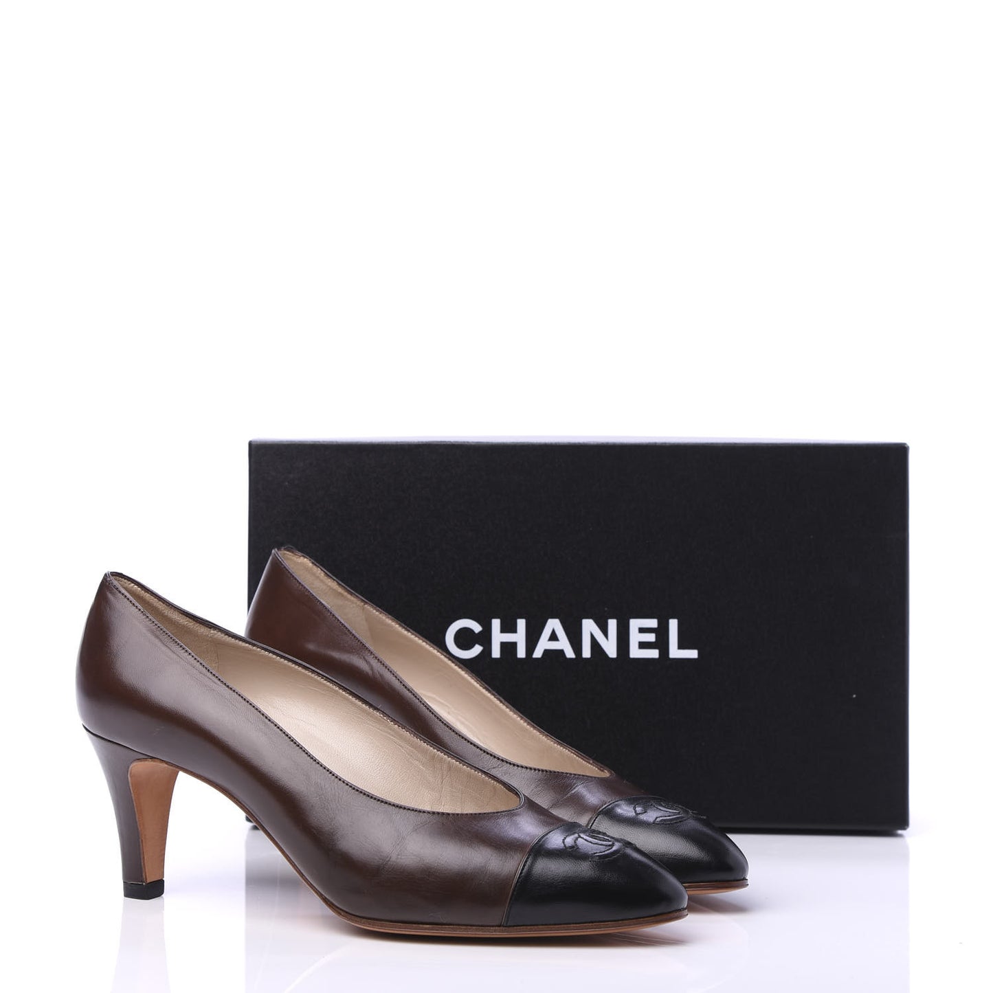 Lambskin Cap Toe Pumps 39 Brown Black