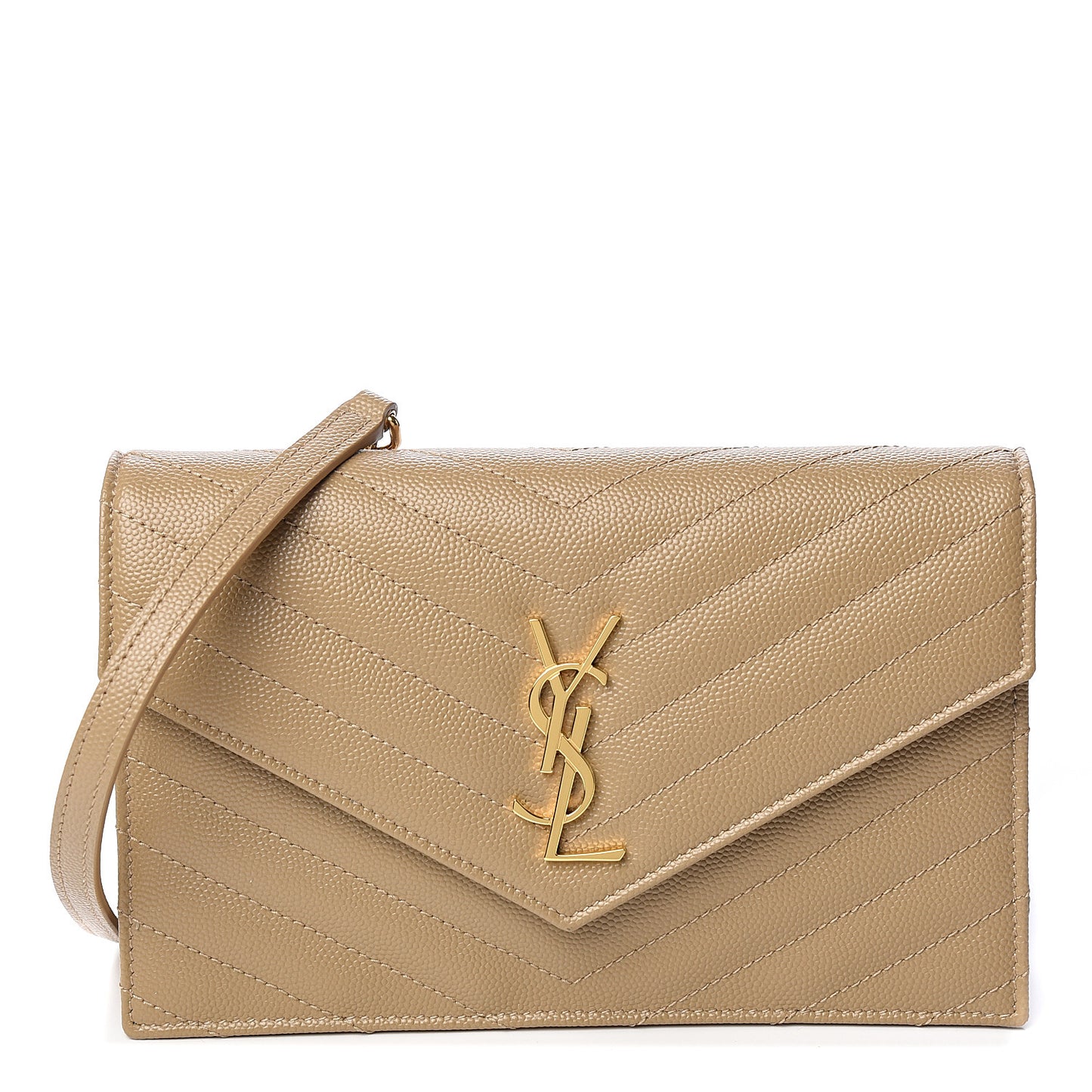 Grain De Poudre Matelasse Chevron Monogram Envelope Chain Wallet Taupe