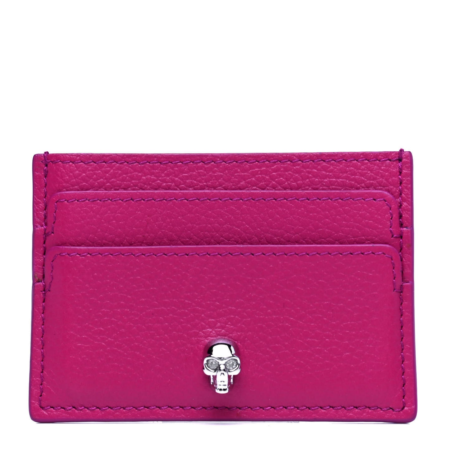 Calfskin Skull Card Holder Fuchsia