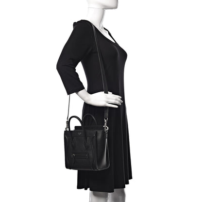 Celine Drummed Calfskin Nano Luggage Black 2 of 10