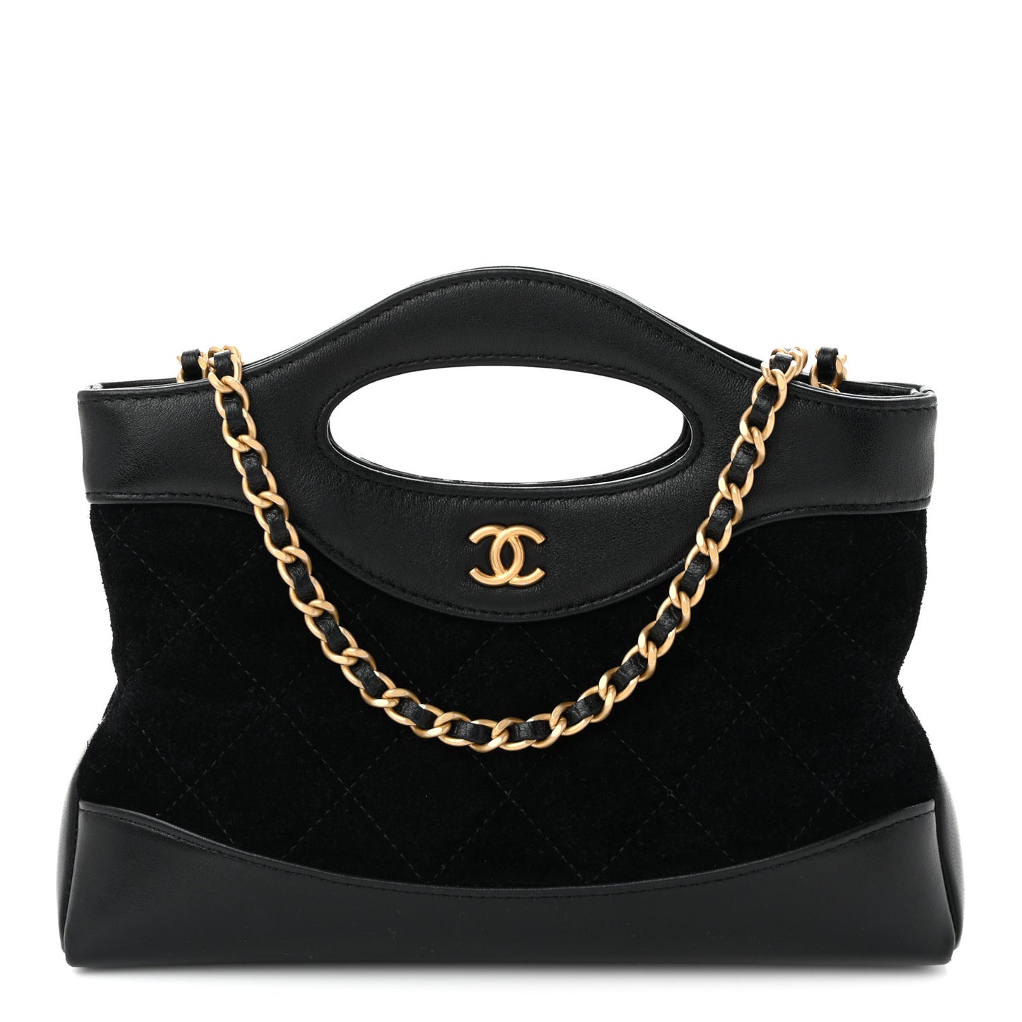 Suede Shiny Crumpled Calfskin Quilted Nano 31 Shopping Bag Black