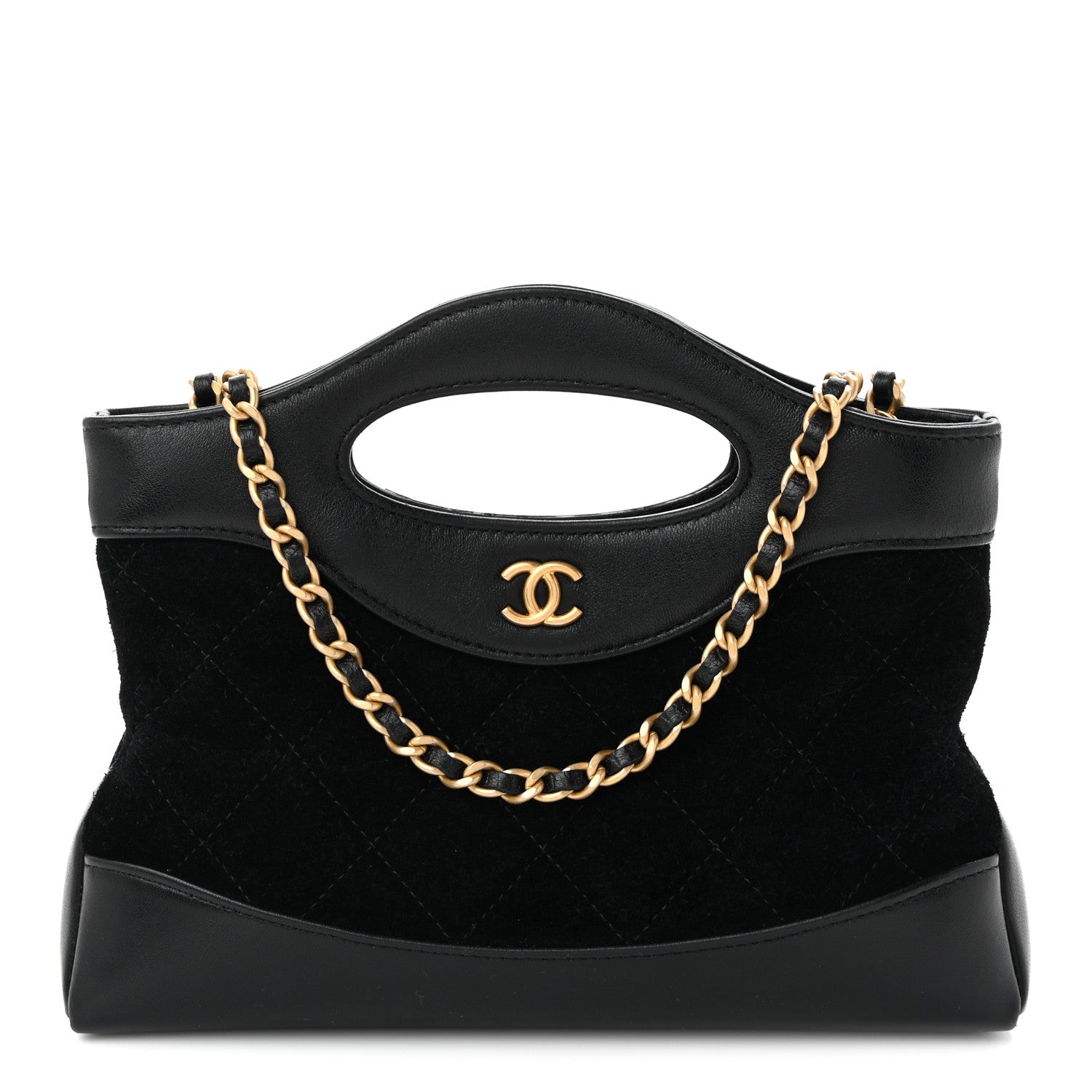 Chanel Suede Shiny Crumpled Calfskin Quilted Nano 31 Shopping Bag Black 1 of 10