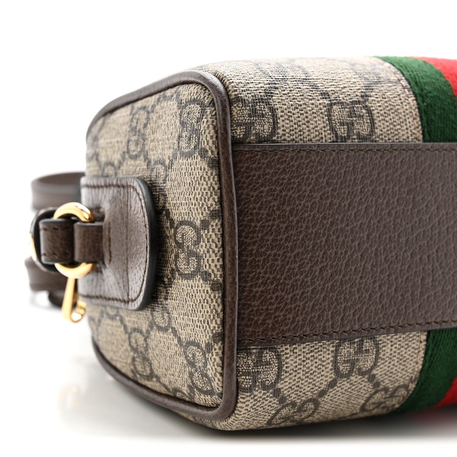 Gucci GG Supreme Monogram Textured Dollar Calfskin Web Super Mini Ophidia Top Handle Bowler Bag Beige Ebony New Acero 9 of 10