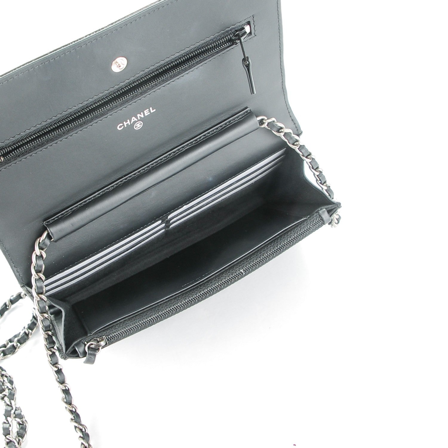 Chanel Distressed Patent Calfskin Quilted Wallet on Chain WOC Black 5 of 8