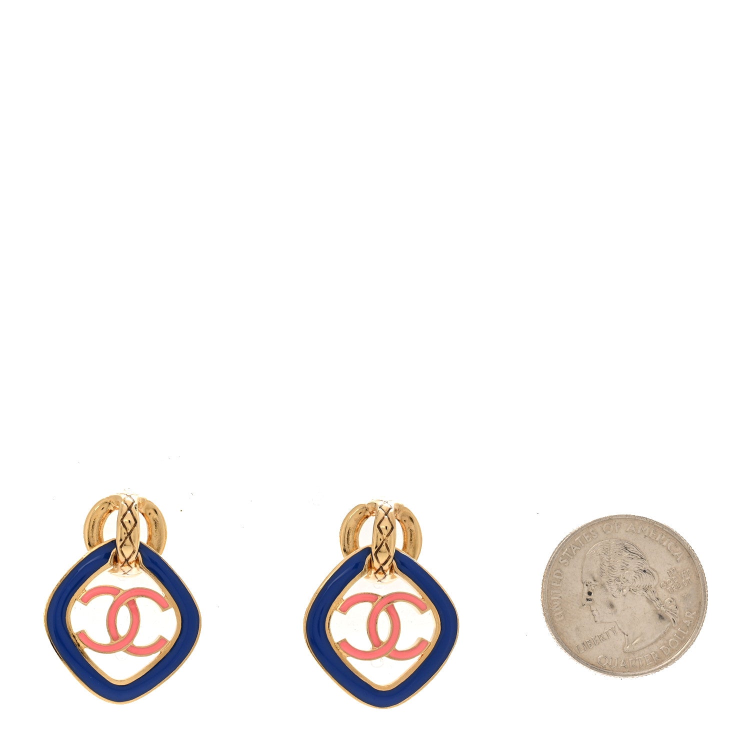 Chanel Enamel CC Drop Earrings Gold Blue Pink 2 of 5