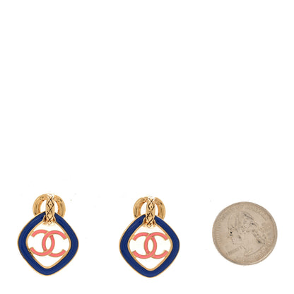 Chanel Enamel CC Drop Earrings Gold Blue Pink 2 of 5