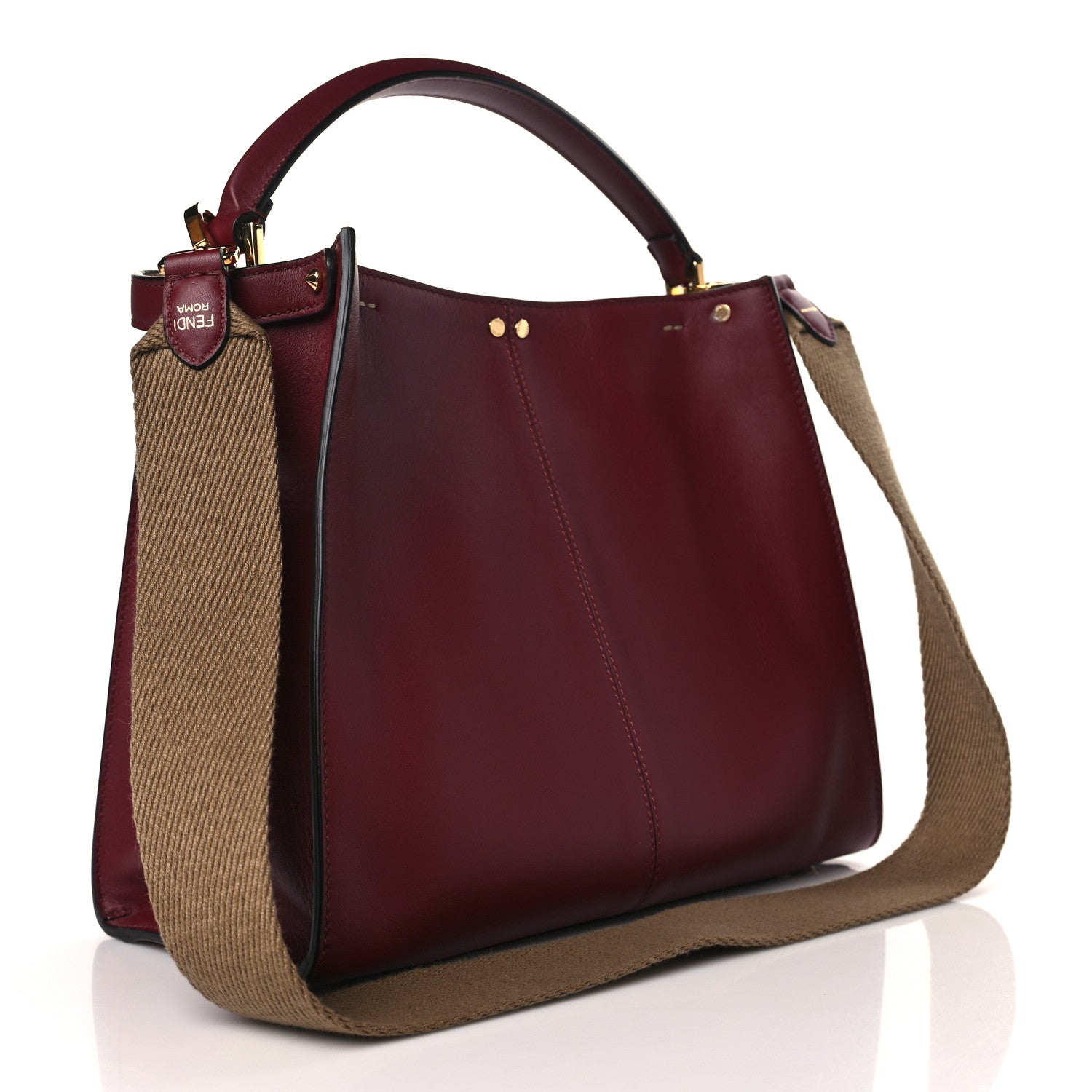 Fendi Vitello Seta Glazed Fabric FF 1974 Medium Peekaboo X-Lite Barolo Mogano Panna 3 of 8