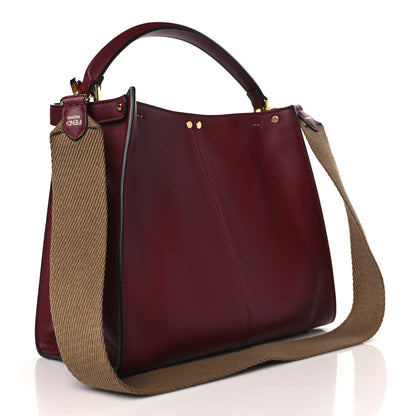 Fendi Vitello Seta Glazed Fabric FF 1974 Medium Peekaboo X-Lite Barolo Mogano Panna 3 of 8