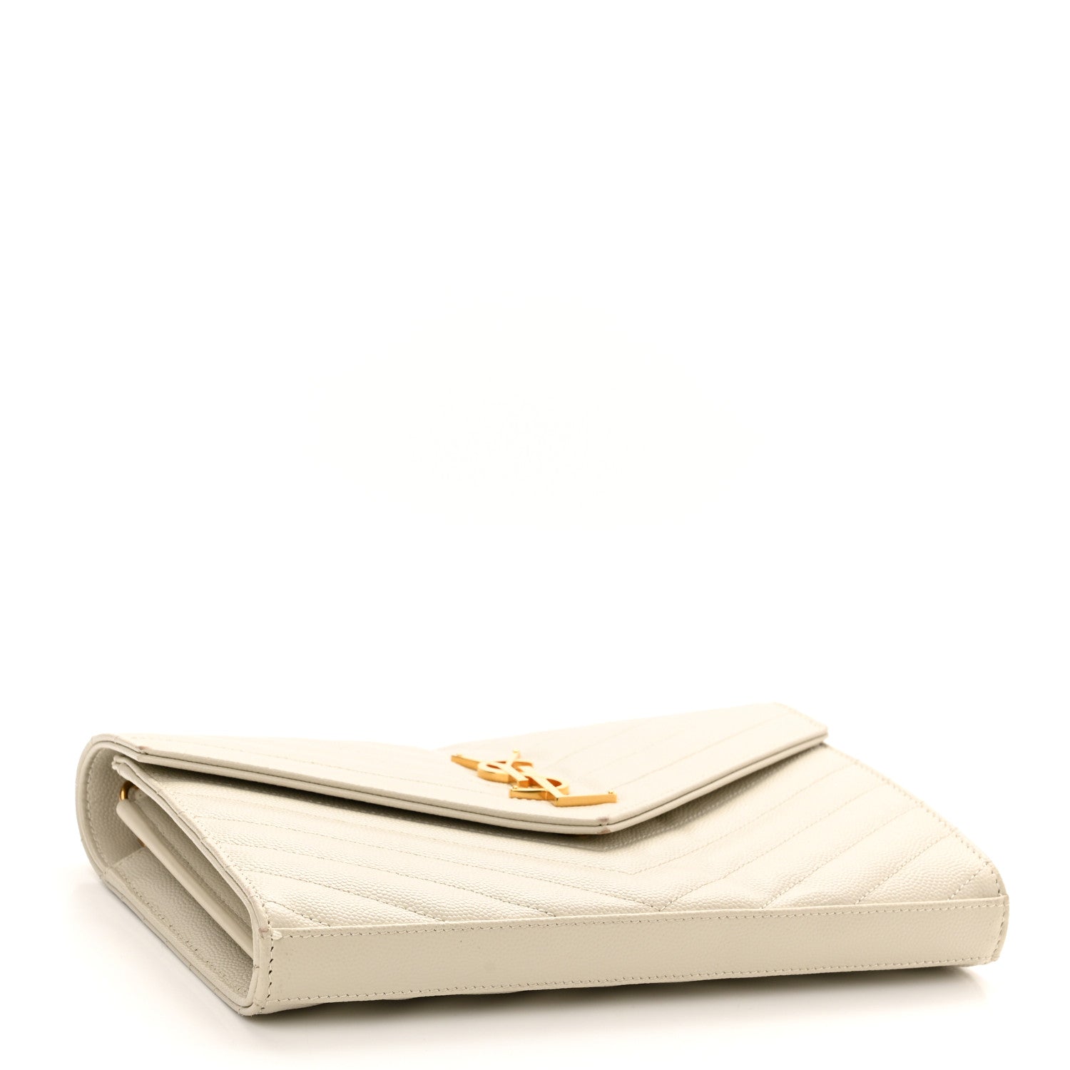 Saint Laurent Grain De Poudre Matelasse Chevron Monogram Chain Wallet Crema Soft 4 of 15