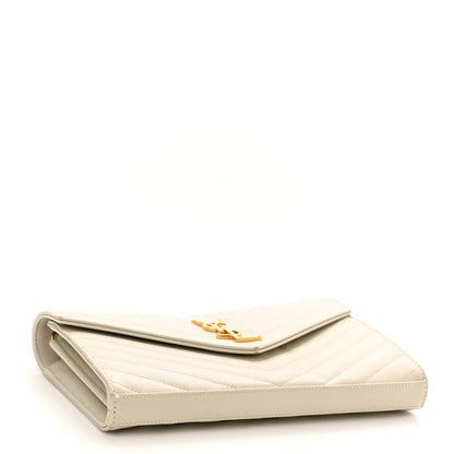 Saint Laurent Grain De Poudre Matelasse Chevron Monogram Chain Wallet Crema Soft 4 of 15