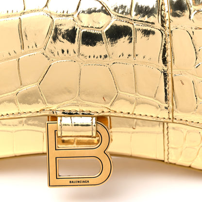 Balenciaga Metallic Calfskin Crocodile Embossed Hourglass Top Handle Bag XS Gold 13 of 13