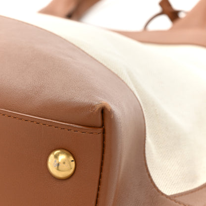 Saint Laurent Calfskin Linen Two Tone Cabas Tote Beige 14 of 21