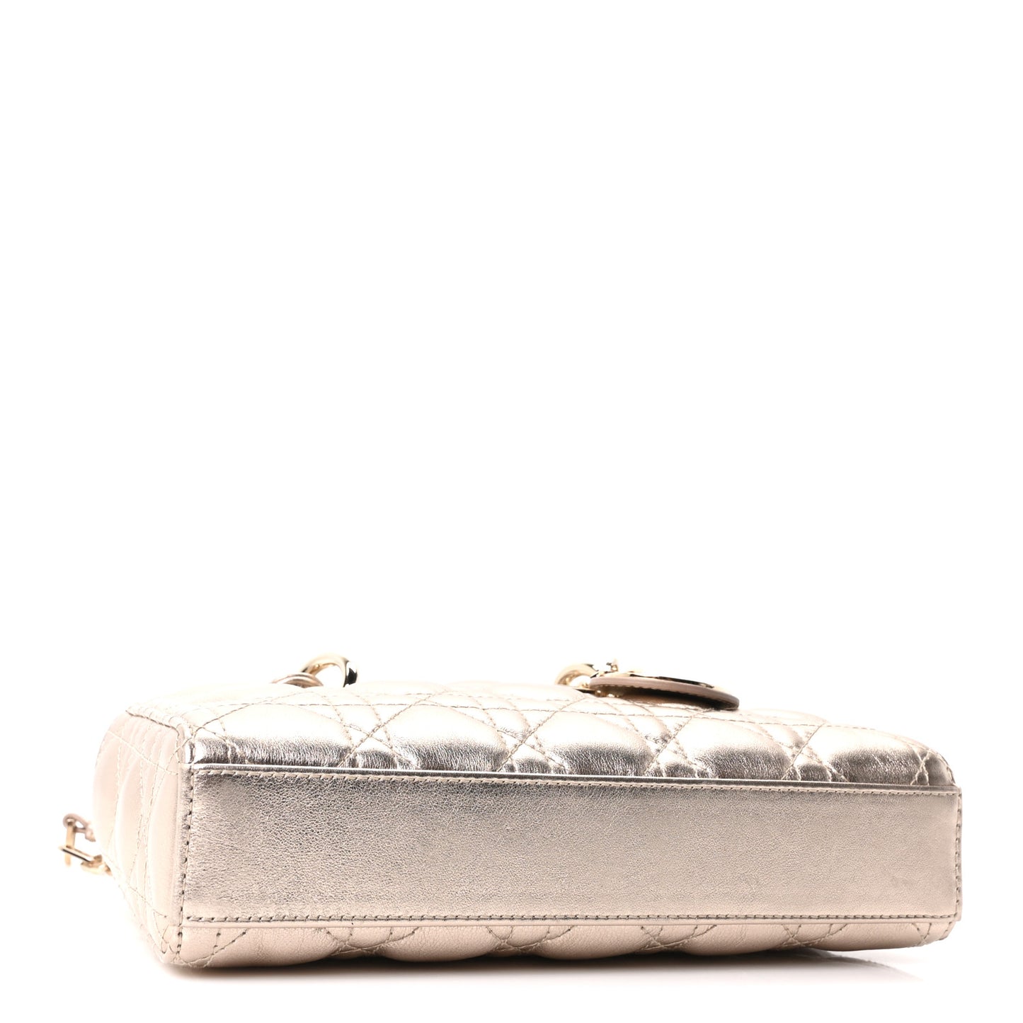 Metallic Lambskin Cannage Small Lady D-Joy Champagne