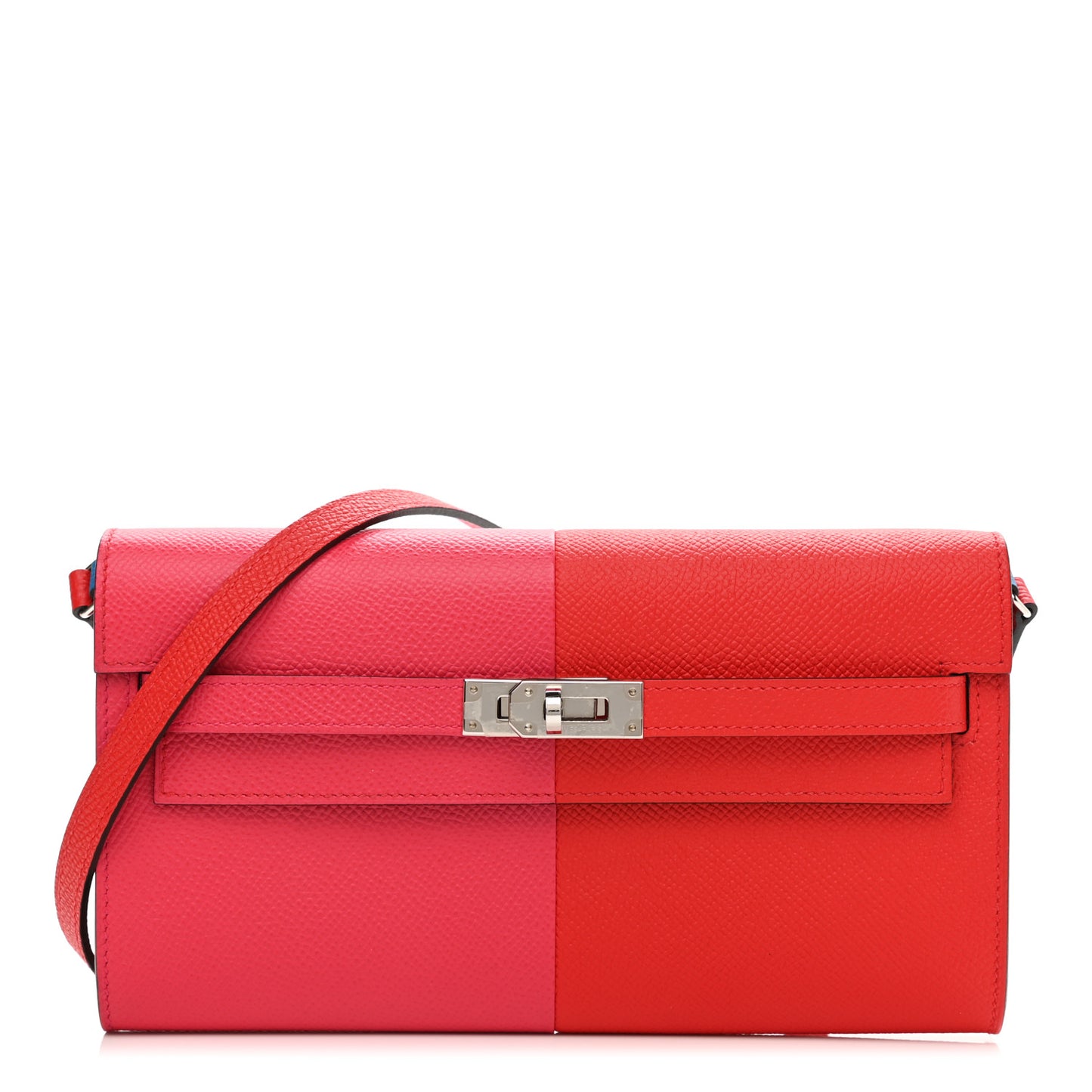 Epsom Tri-Color Kelly Wallet To Go Rouge De Coeur Rose Extreme Bleu Zanzibar