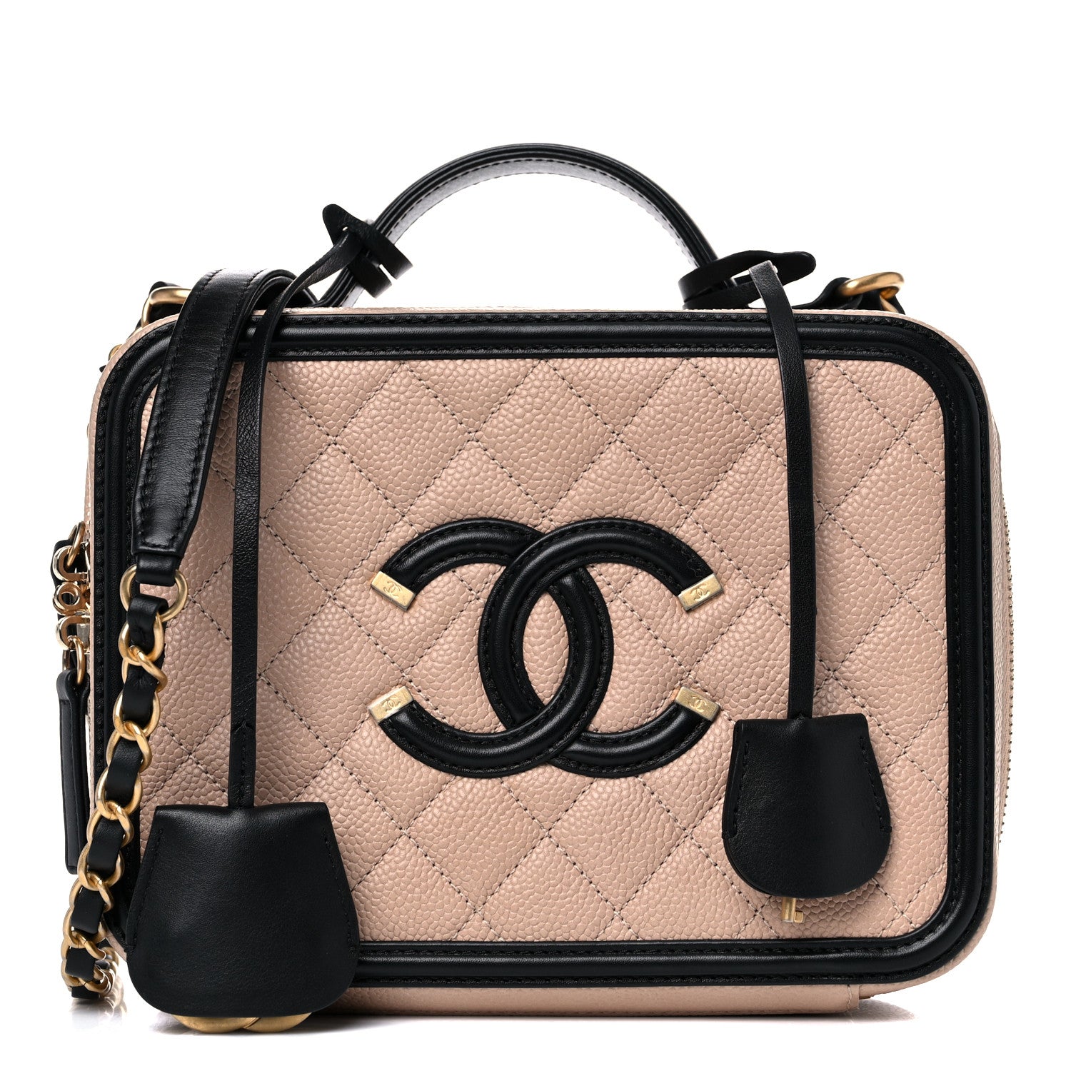 Chanel Caviar Quilted Medium CC Filigree Vanity Case Beige Black 1 of 13
