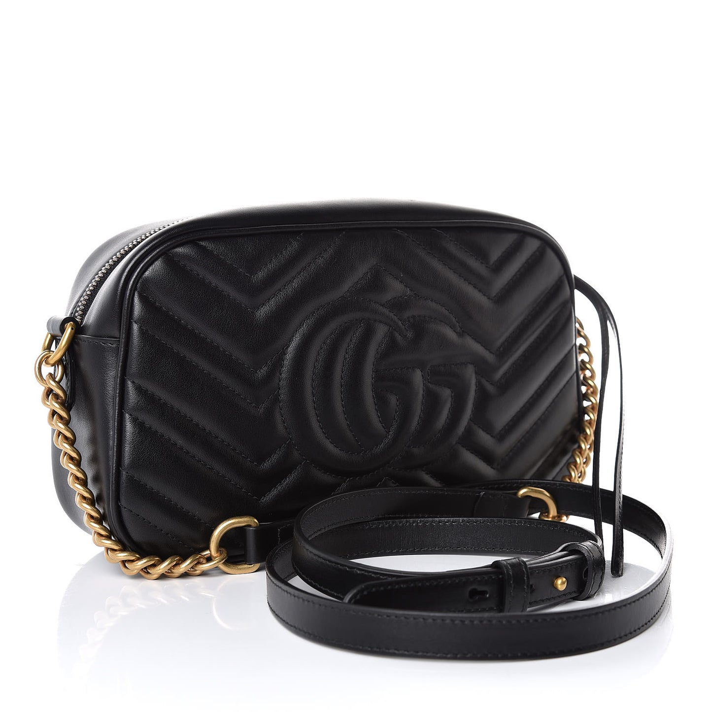 Calfskin Matelasse Small GG Marmont Chain Shoulder Bag Black