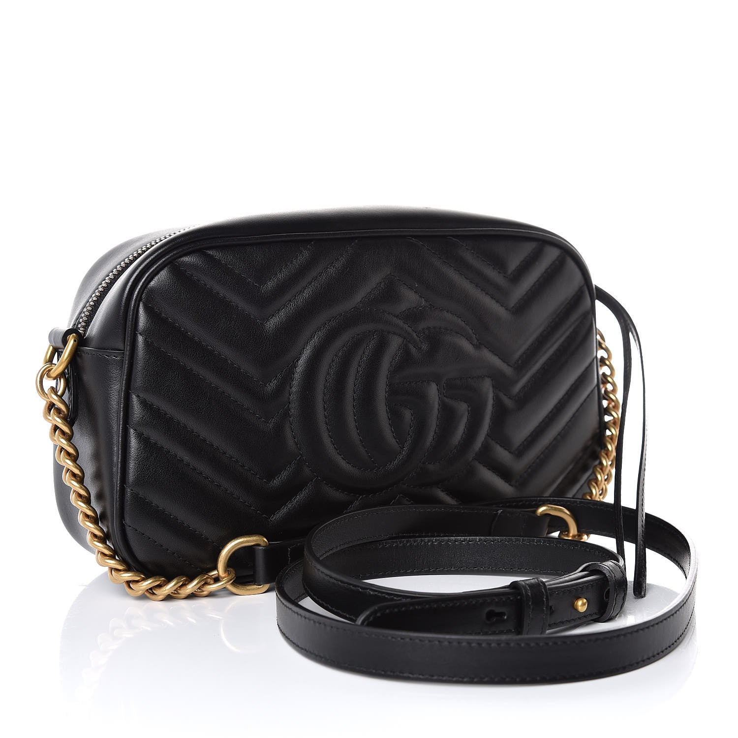 Gucci Calfskin Matelasse Small GG Marmont Chain Shoulder Bag Black 3 of 7