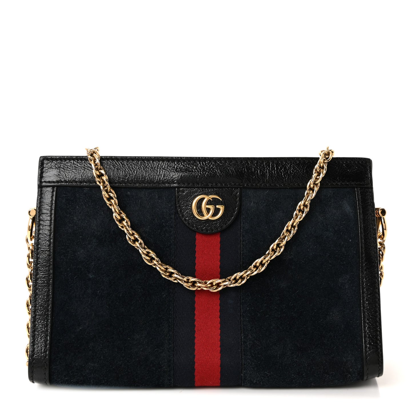 Suede Patent Web Small Ophidia Chain Shoulder Bag Blue Black