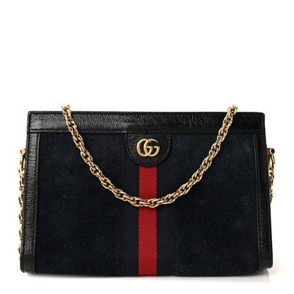 Gucci Suede Patent Web Small Ophidia Chain Shoulder Bag Blue Black 1 of 10
