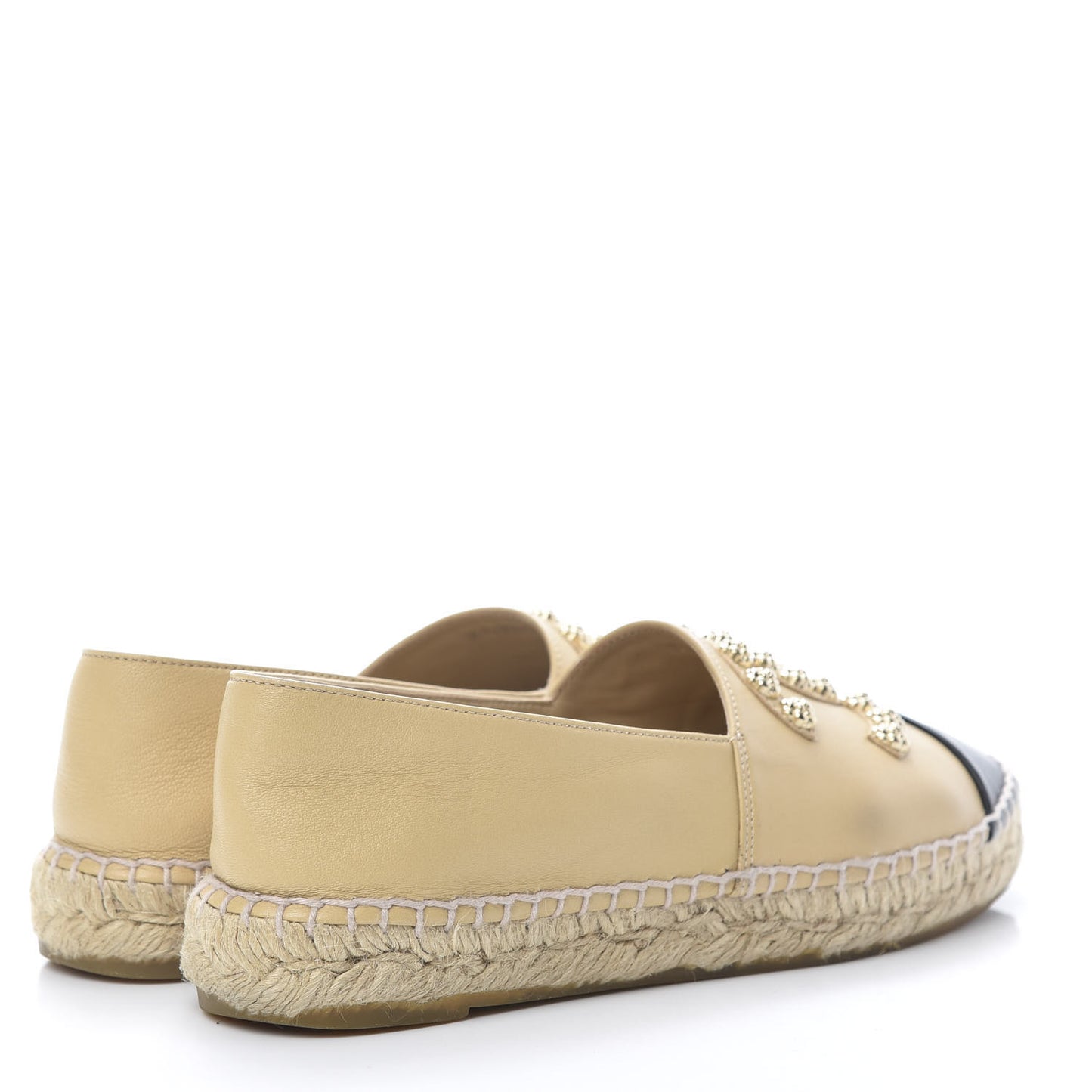 Lambskin CC Camellia Stud Espadrilles 37 Beige Black