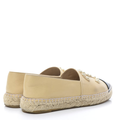 Chanel Lambskin CC Camellia Stud Espadrilles 37 Beige Black 4 of 11