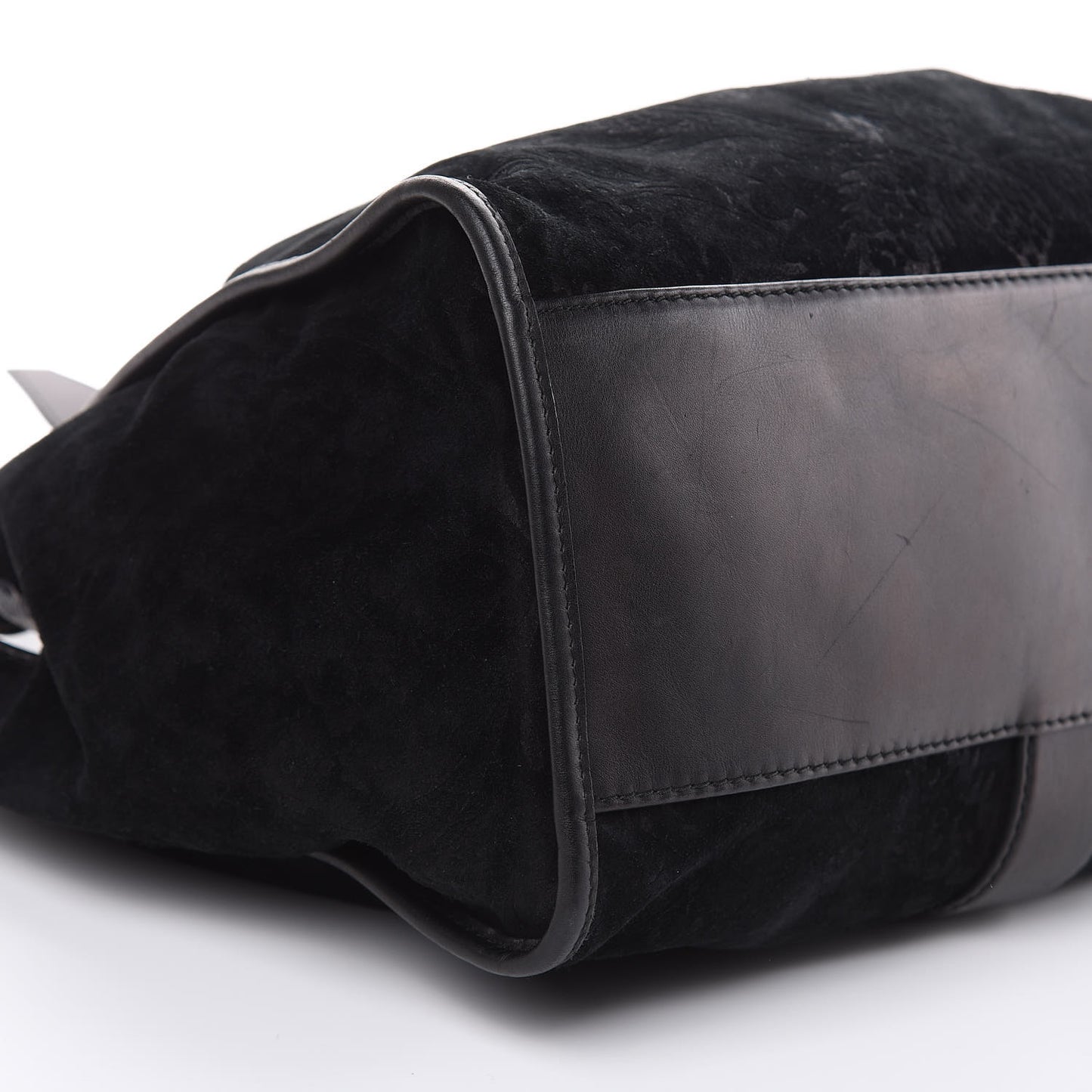 Nubuck Brocade Medium Soft Stirrup Shoulder Bag Black