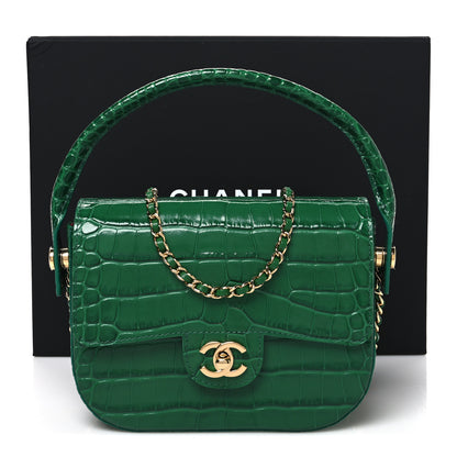 Chanel Calfskin Crocodile Embossed Turn Around Clutch With Chain Green 11 of 11