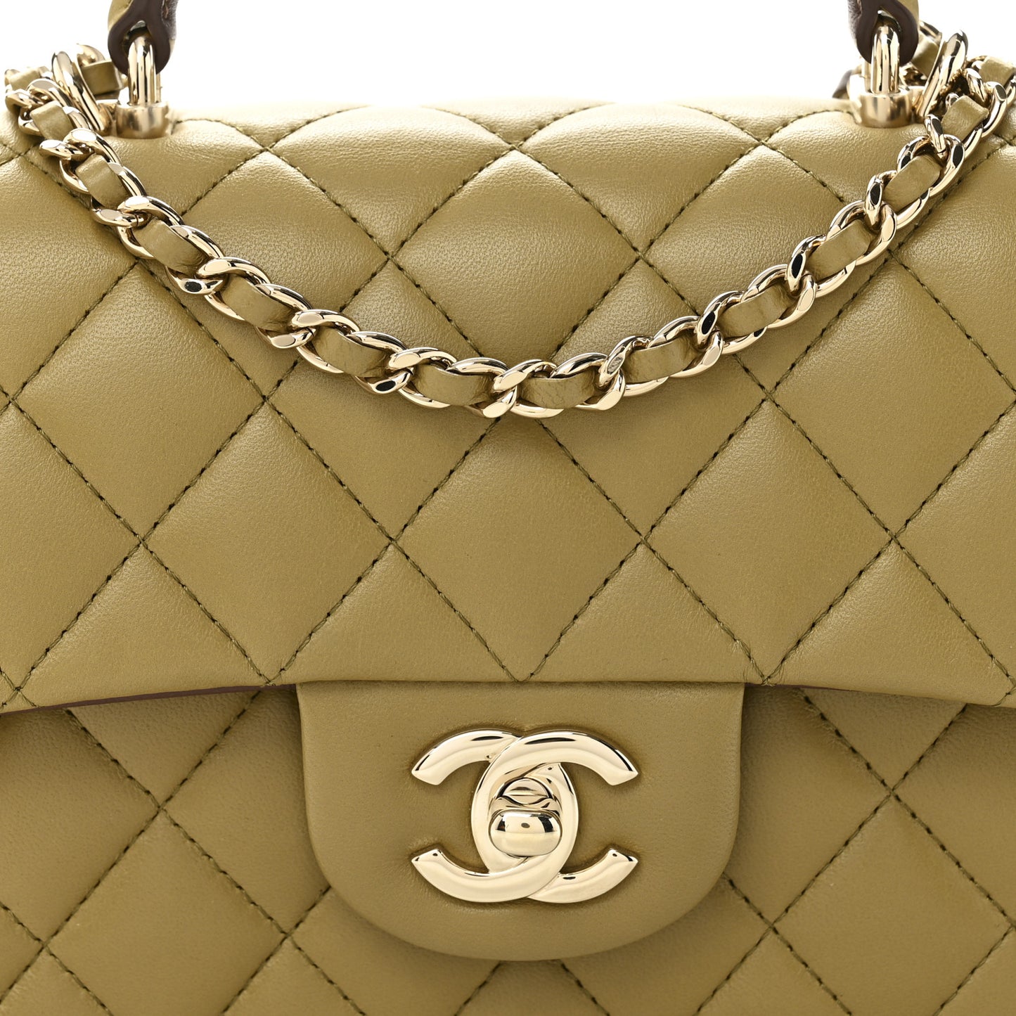 Lambskin Quilted Bi-Color Mini Top Handle Rectangular Flap Green Brown