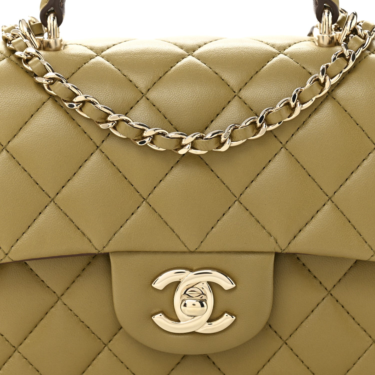 Chanel Lambskin Quilted Bi-Color Mini Top Handle Rectangular Flap Green Brown 8 of 11