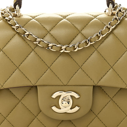 Chanel Lambskin Quilted Bi-Color Mini Top Handle Rectangular Flap Green Brown 8 of 11