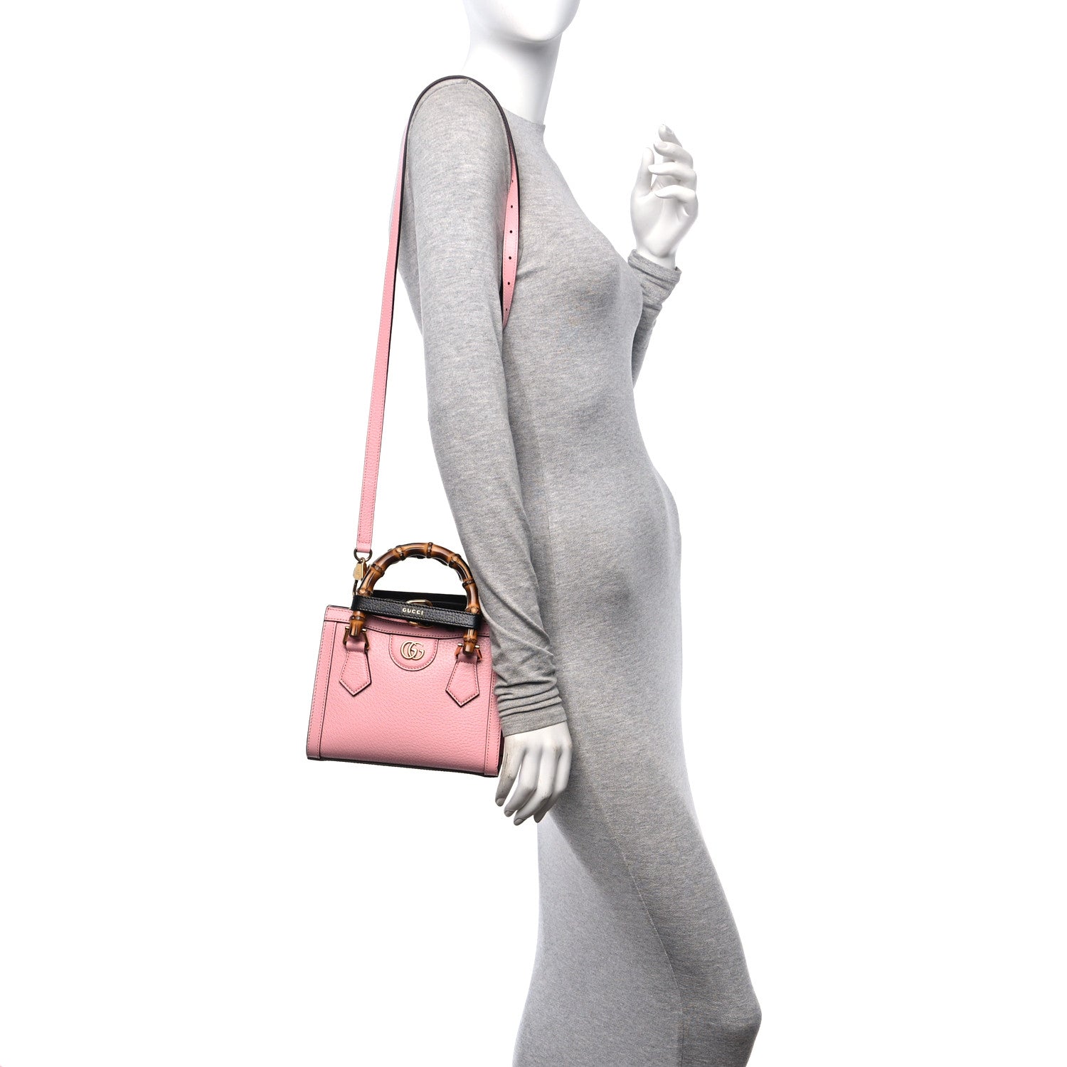 Gucci Textured Dollar Calfskin Web Mini Diana Tote Bag Wild Rose Black 2 of 19