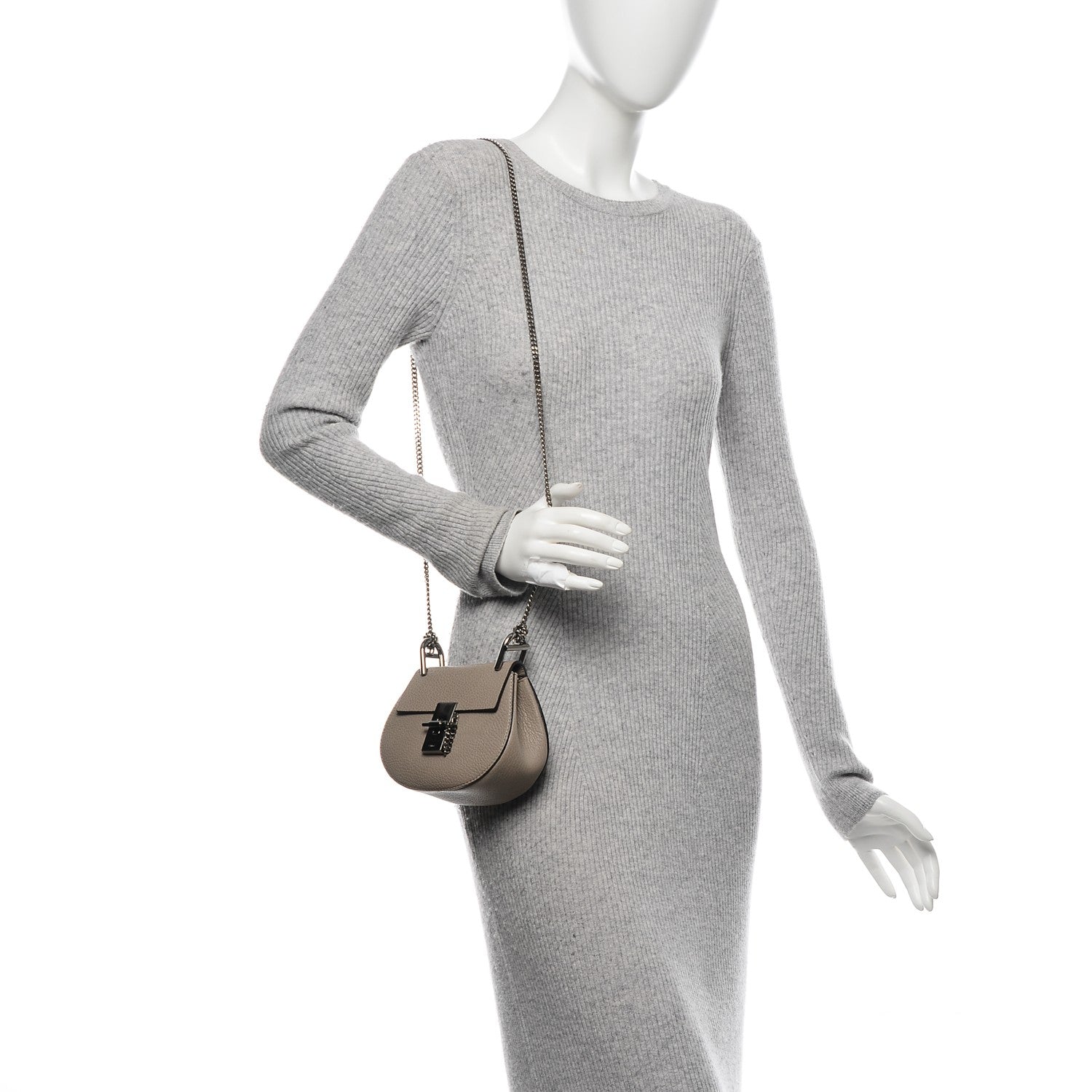 Chloe Grained Lambskin Nano Drew Shoulder Bag Motty Grey 2 of 8