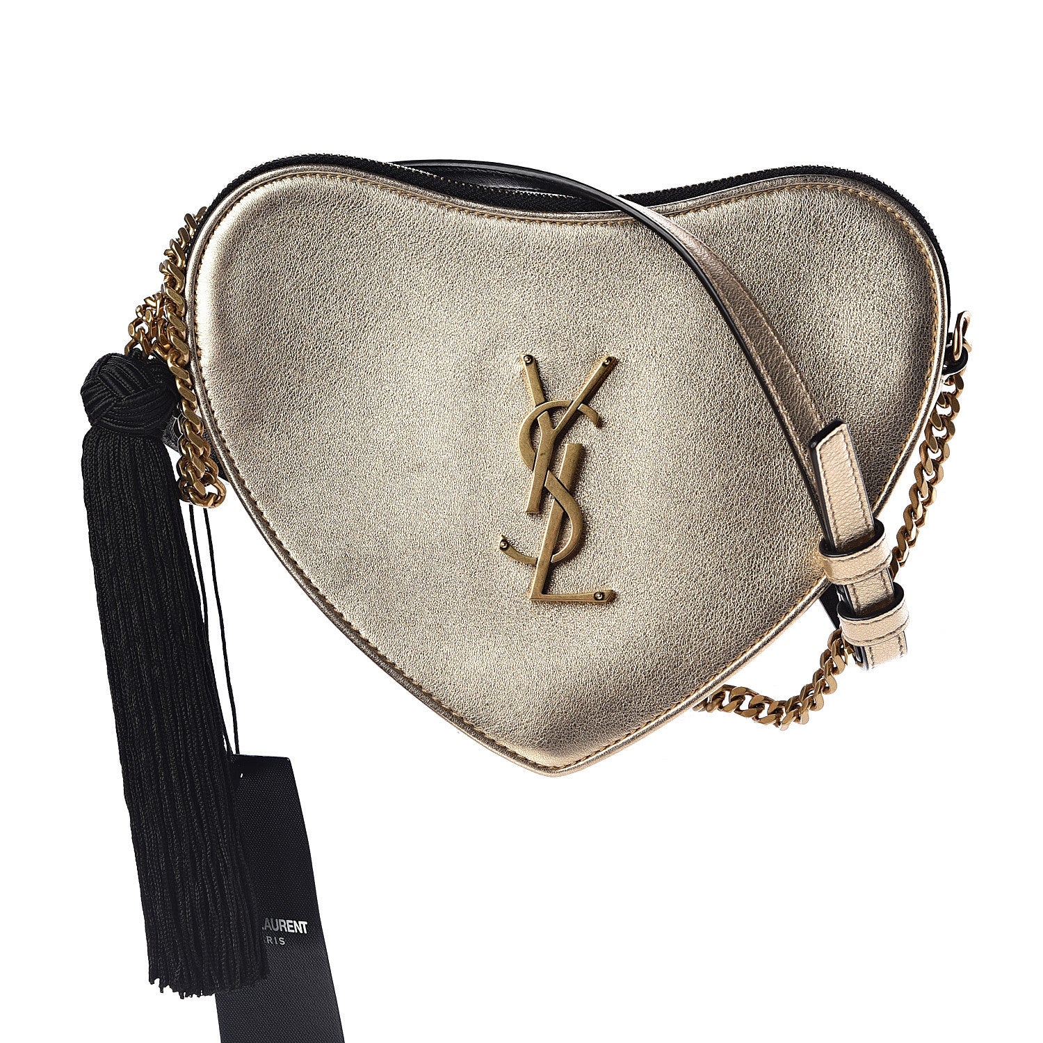 Saint Laurent Metallic Calfskin Heart Monogram Crossbody Gold 1 of 7