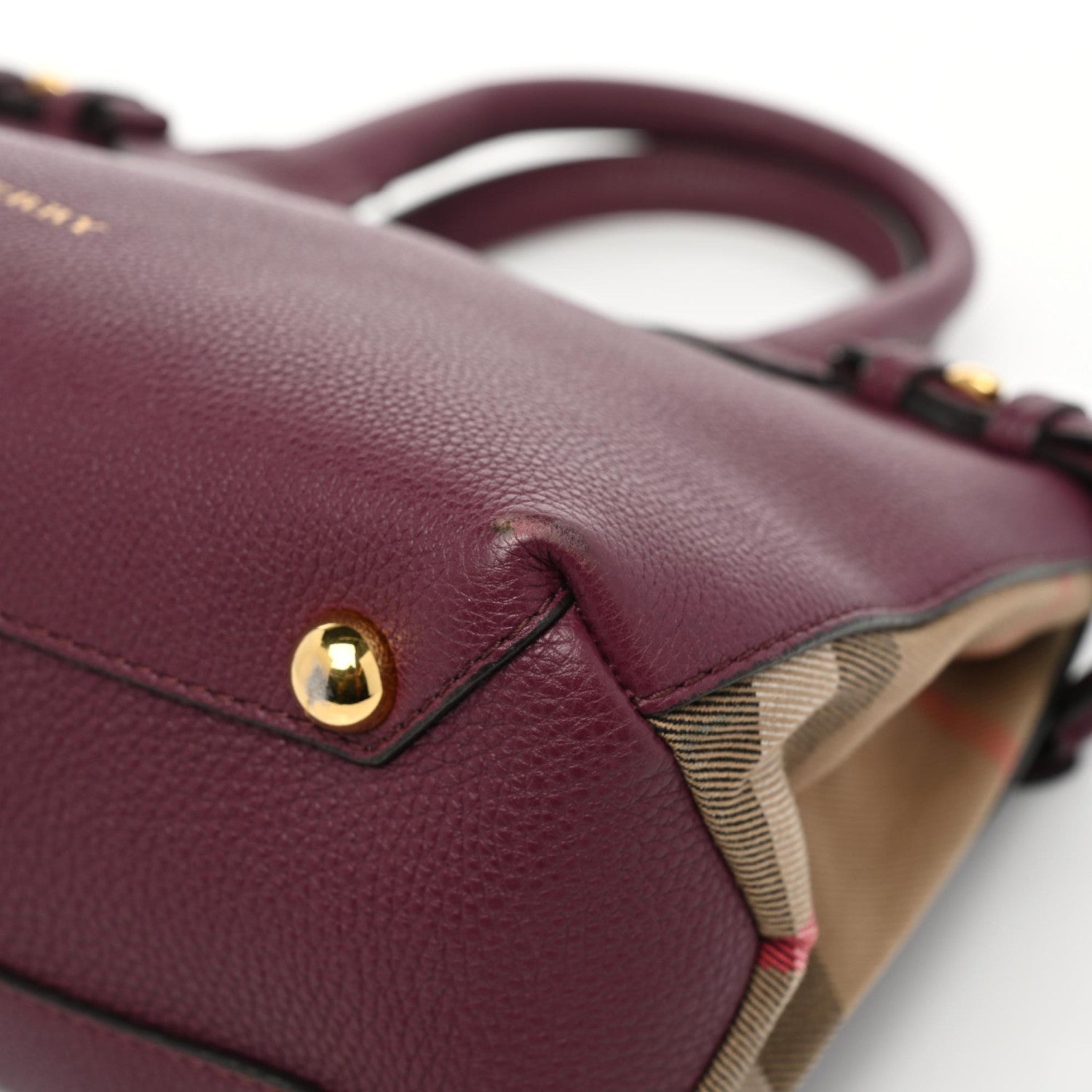 Burberry Grainy Calfskin House Check Small Banner Tote Mahogany Red 14 of 22