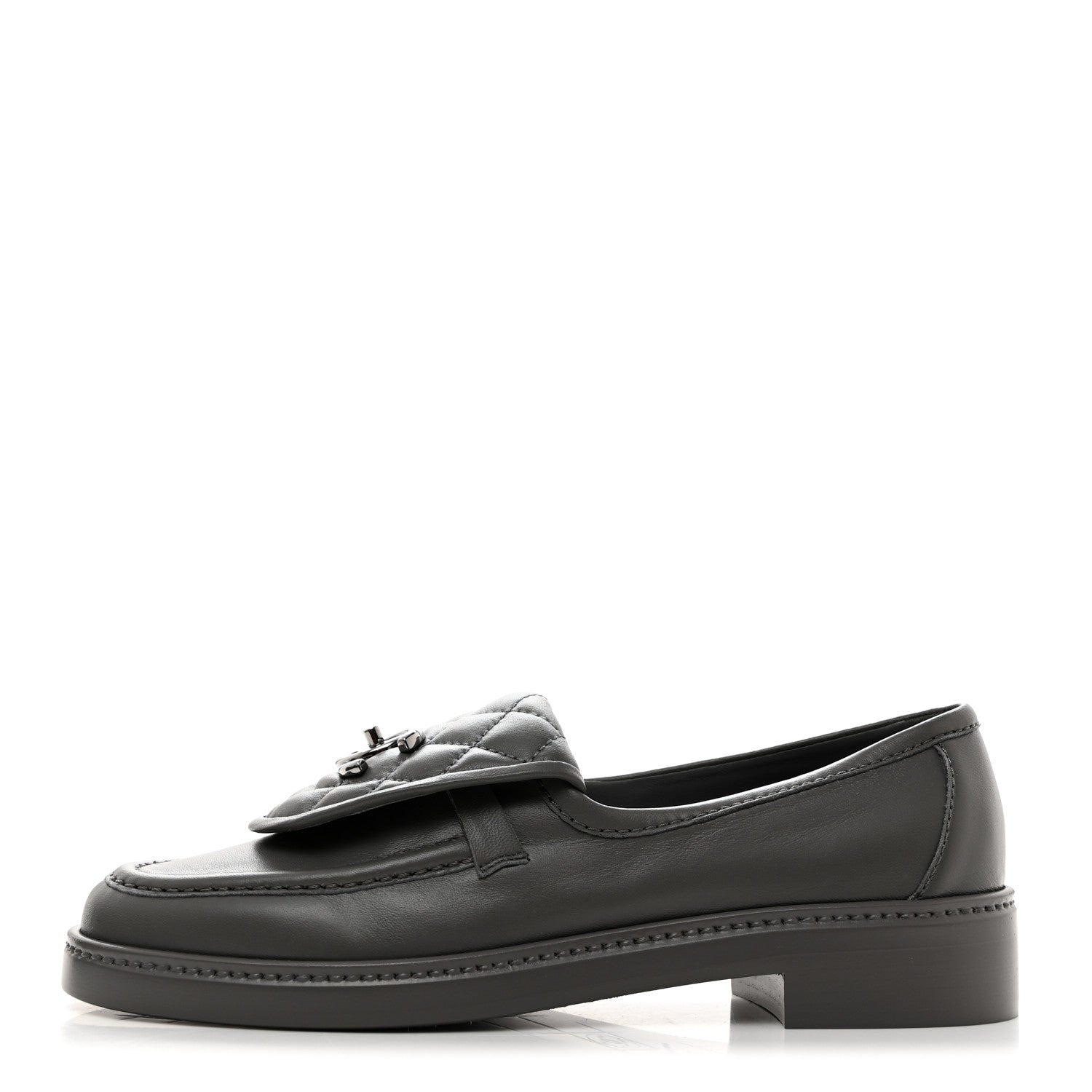 Chanel Lambskin Quilted CC Turnlock Loafers 37 Grey 1 of 9