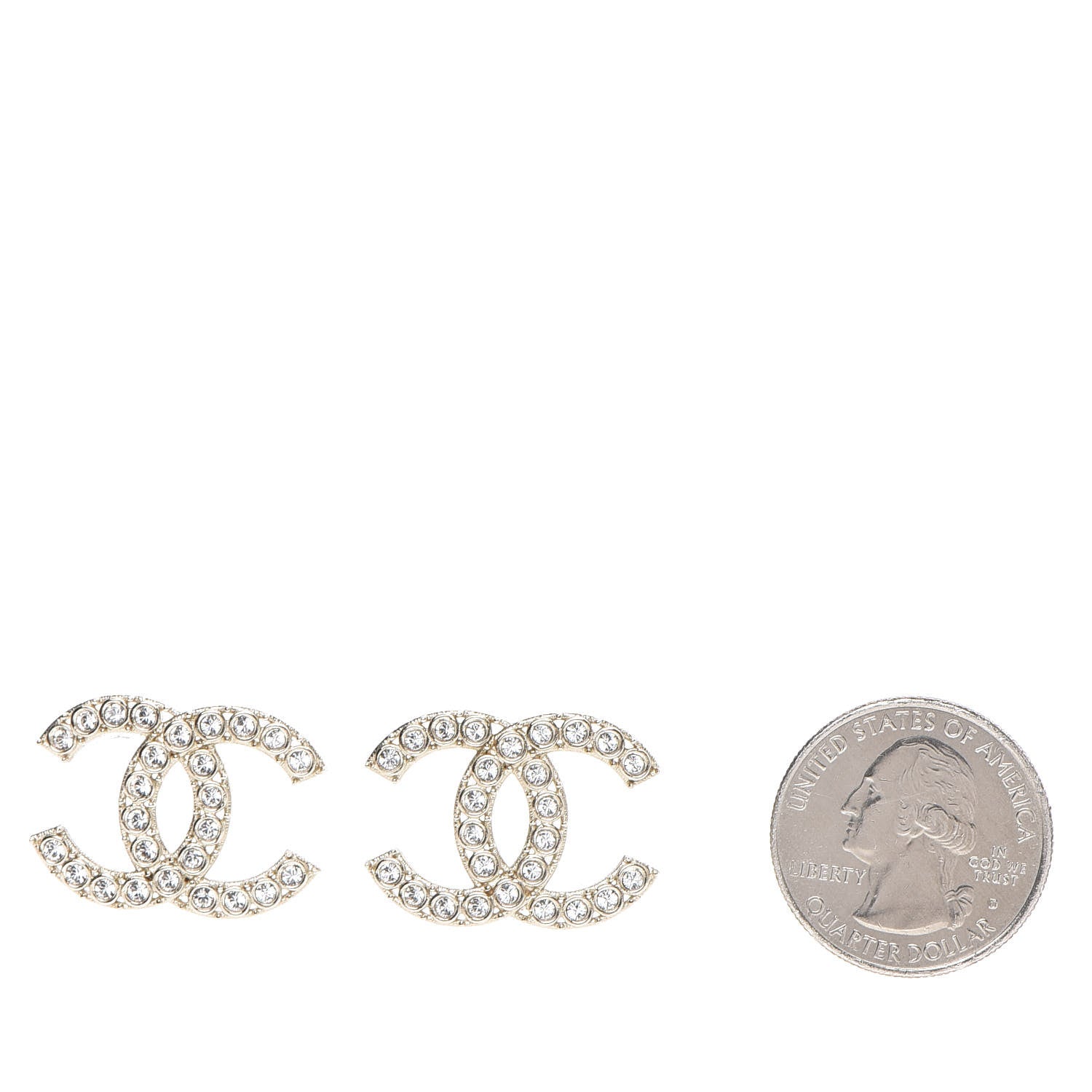 Chanel Crystal CC Cha-Nel Stud Earrings Gold 2 of 4