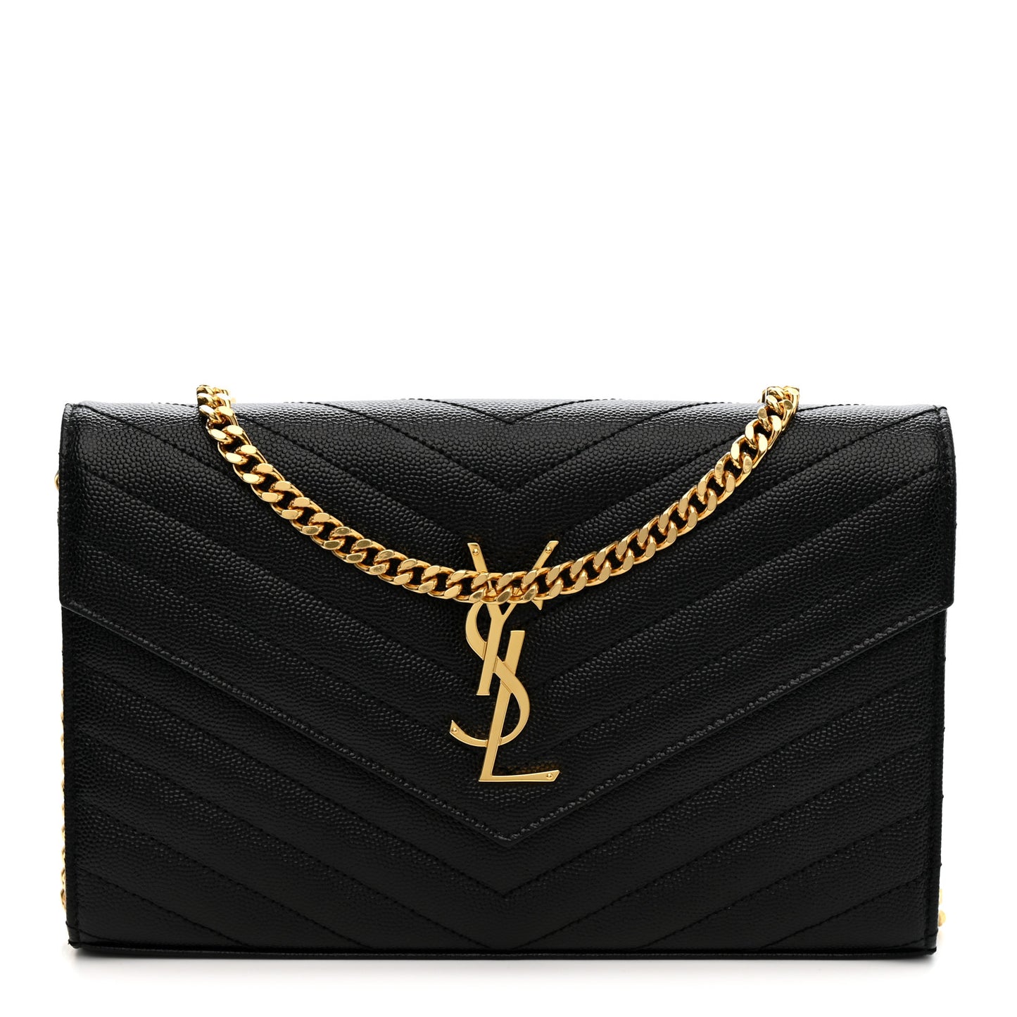 Grain De Poudre Matelasse Chevron Monogram Chain Wallet Black